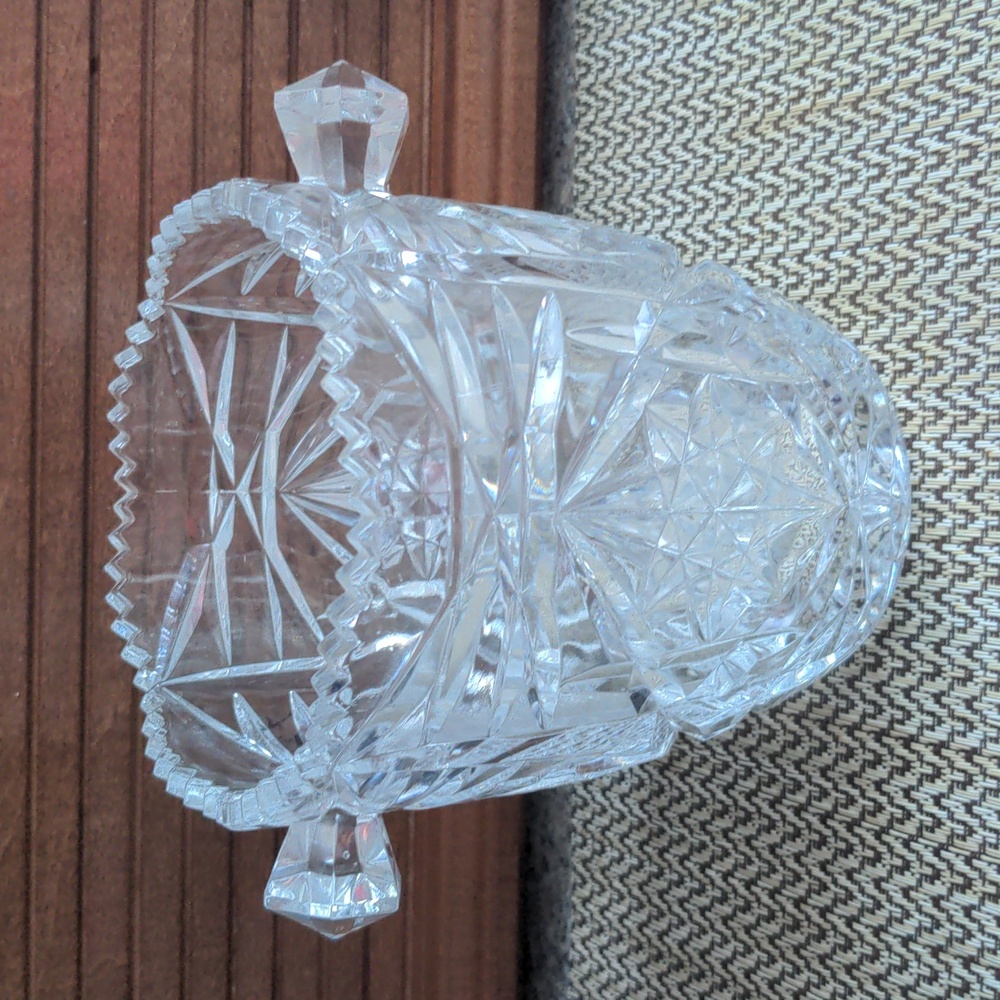 Vintage Italian Crystal Ice Bucket Cut Glass Saw Tooth Edge